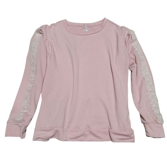 Flora blush sweatshirt with lace trim accent - Picture 1 of 4